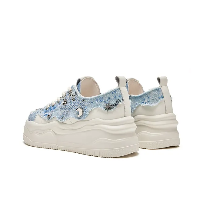 HR Low Top Skateboard Shoes Women's Beige Blue-3