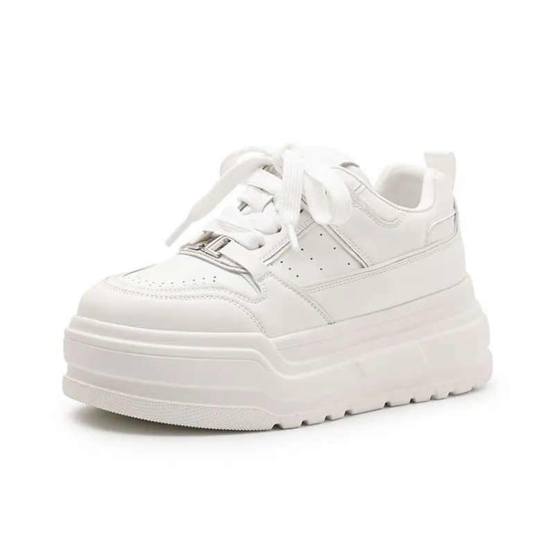 MOMGOG Abrasion Resistant Breathable Height Increasing Low Top Skateboard Shoes Women's White-1