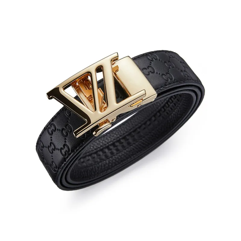 Jeccieziio Top Grain Cow Leather Belt Men's Gunmetal, Gold, Silver Width 3.5cm Gift Box Set-33