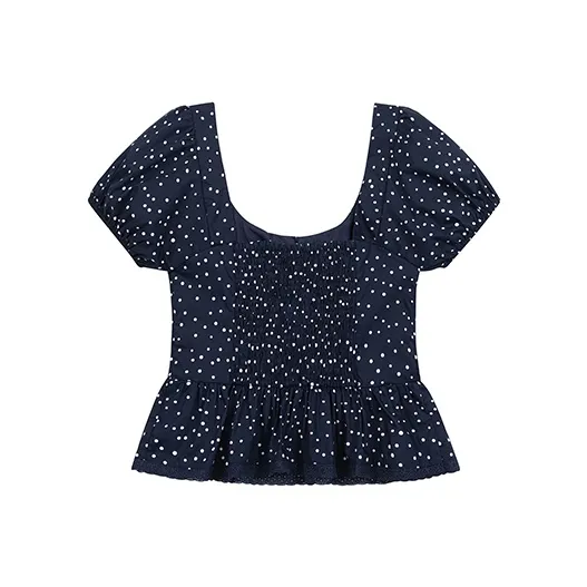 1ESS LA MODE Puff Sleeve T Shirt Women's Navy Blue-1