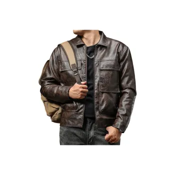 Seasonal Words Leather Jacket Men's Brown