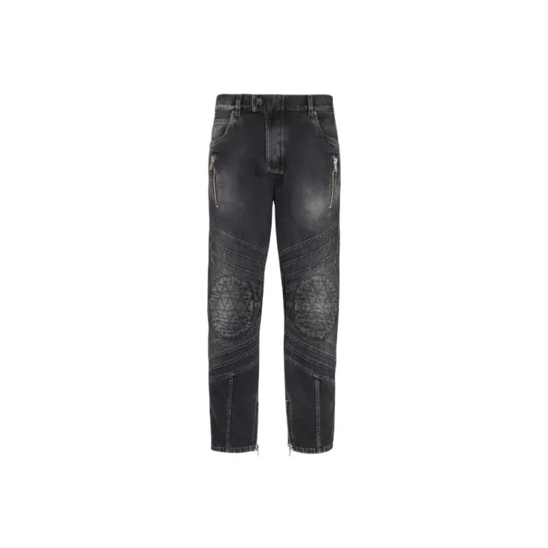 BALMAIN Mid rise Straight leg Biker Jeans-0