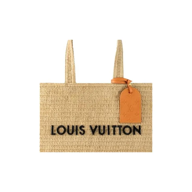 LOUIS VUITTON SHOPPER Raffia Tote Bag, Shopping Bag, Shoulder Bag Medium Size Men's Natural Brown-4