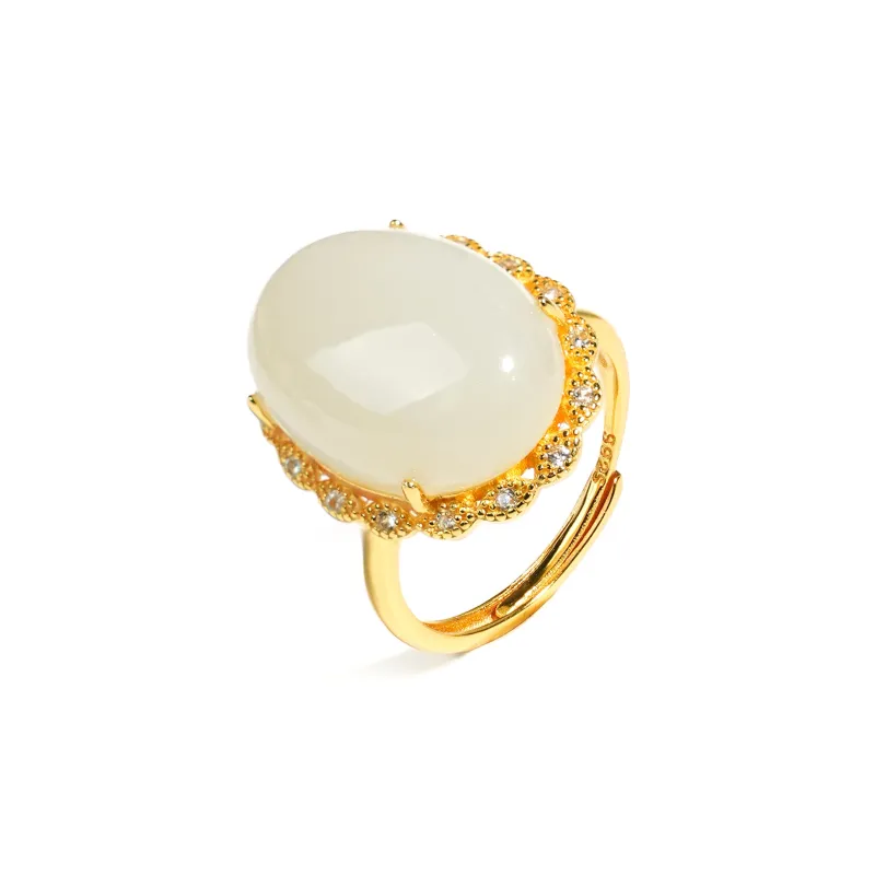 CUIYOUSHIJIA Hetian Jade Rings White Jade Women's-0