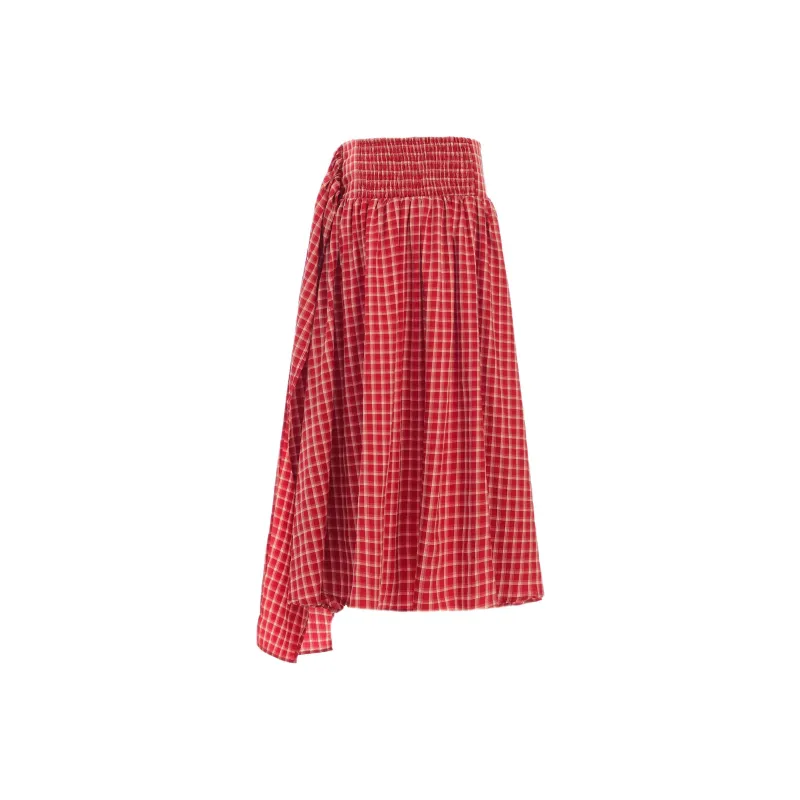 Wen Shan Casual Long Skirt Women's Red Plaid Color-1