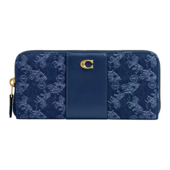 COACH Denim With Calfskin Wallet Small Size Women's Dark Blue