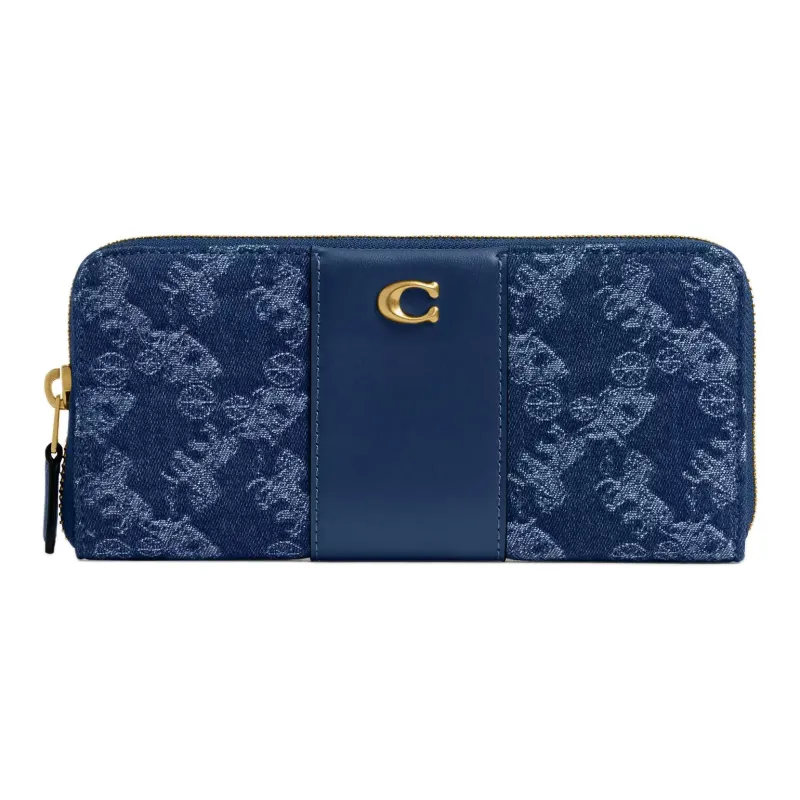 COACH Denim With Calfskin Wallet Small Size Women's Dark Blue-0
