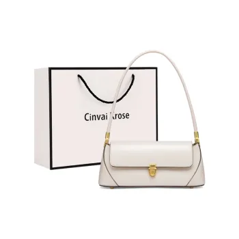 CinvaiKrose Cow Leather Shoulder Bag, Baguette Bag Small Size Women's Ecru/Maroon/Black