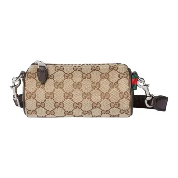 GUCCI Canvas With Leather Trim Boston Bag, Shoulder Bag Mini Men's Beige & Brown
