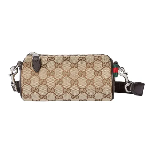 GUCCI Canvas With Leather Trim Boston Bag, Shoulder Bag Mini Men's Beige & Brown