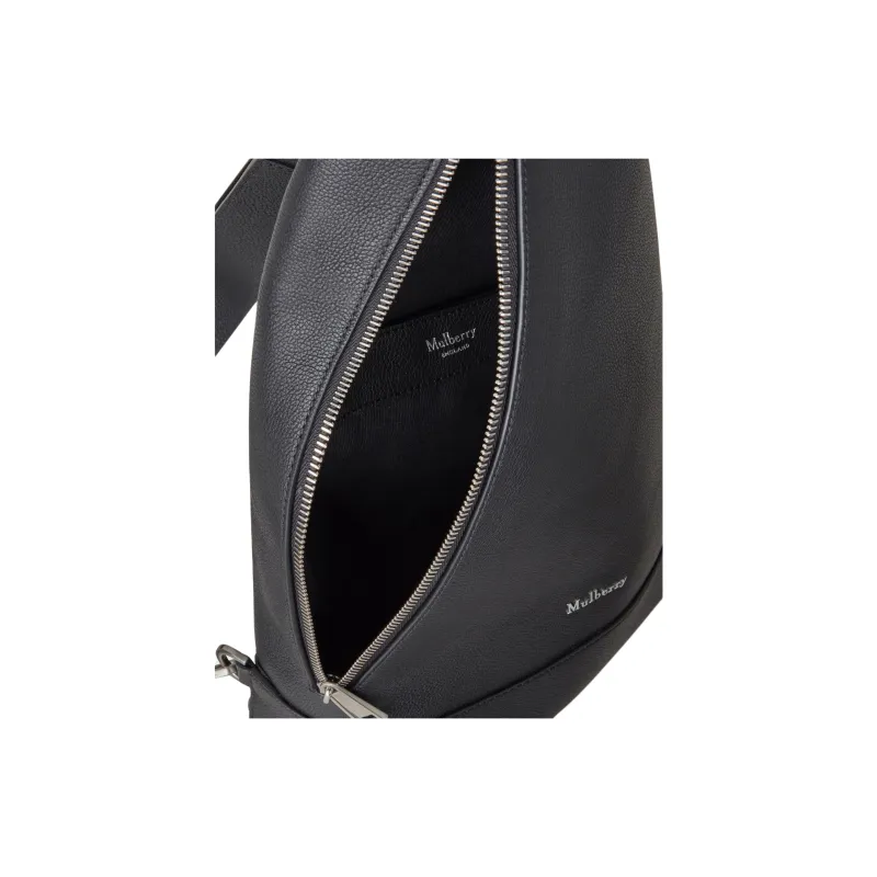 Mulberry Calfskin One Shoulder Crossbody Bag, Sling Bag Men's Black-4