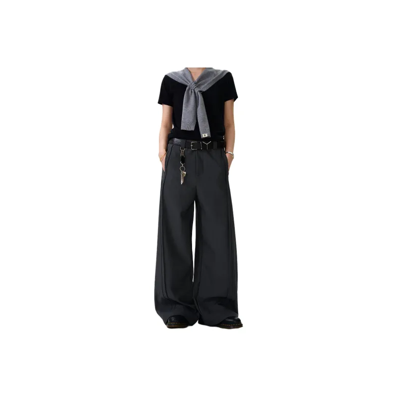 MAD WITCH Draped Double Pleat Casual Suit Pants, Loose Fit, Straight Fit, CleanFit, Wide Leg Casual Pants Unisex-0