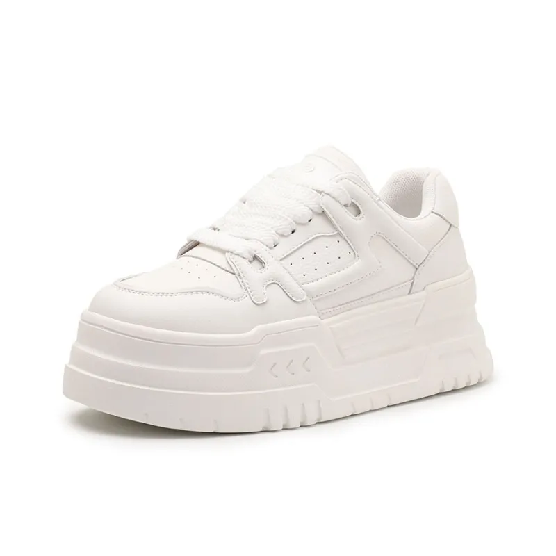 MOMGOG Abrasion Resistant Breathable Height Increasing Low Top Skateboard Shoes Women's White-1
