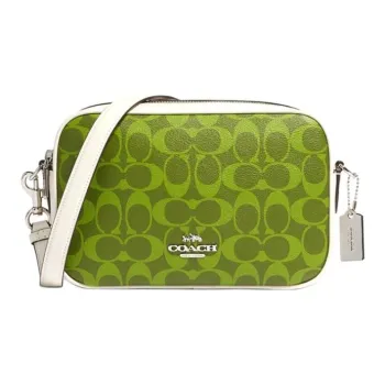 COACH Jes Leather Camera Bag, Shoulder Bag, Crossbody Bag Medium Size Women's Green & White