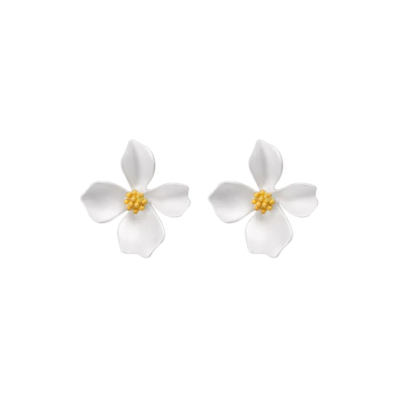RARONE S999 Fine Silver Stud Earrings Women's White-0
