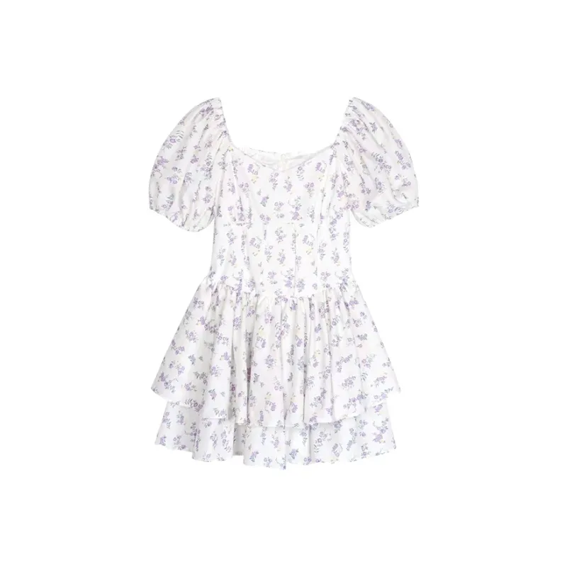 CANTALOVE Short Sleeved Dress Women's White Floral-1