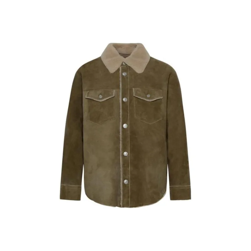 ISABEL MARANT Shearling Trim Buttoned Shirt Jacket-0