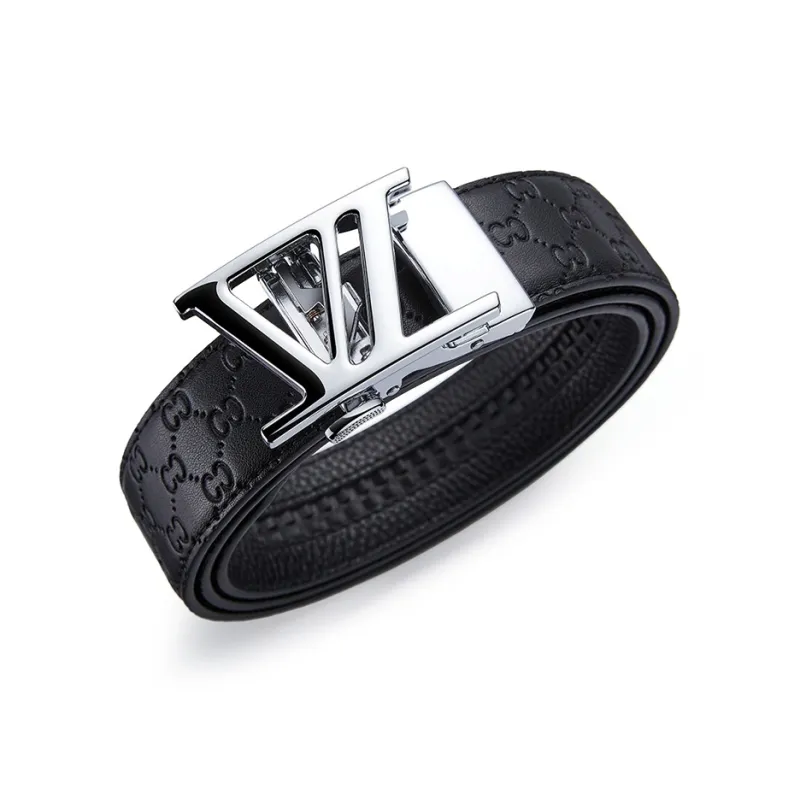 Jeccieziio Top Grain Cow Leather Belt Men's Gunmetal, Gold, Silver Width 3.5cm Gift Box Set-34