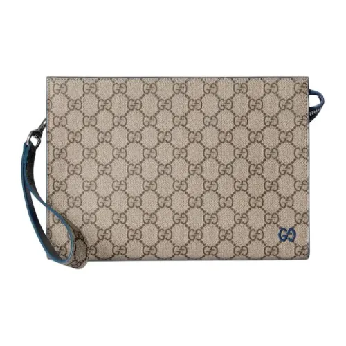 GUCCI GG Supreme Canvas Bag Clutch Unisex Beige & Dark Brown