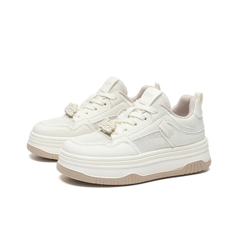 ZHR Platform Air Shoes Slip Resistant, Lightweight, And Breathable Low Top Skateboard Shoes Women's Beige-1