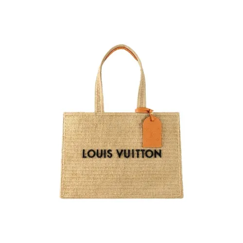 LOUIS VUITTON Leather Trim Tote Bag, Shopping Bag, Shoulder Bag Medium Size Men's Natural Brown
