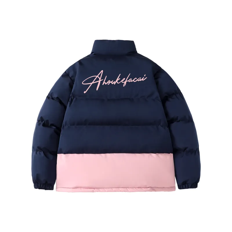 Goods Engraving Puffer Jacket Unisex Navy Blue-0