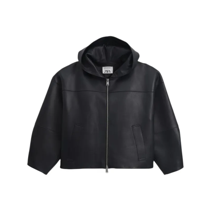 ZARA Leather Jacket Men's Dark Blue-0