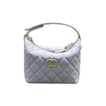 CHANEL Cow Leather Lunch Bag Handbag Women's Gray