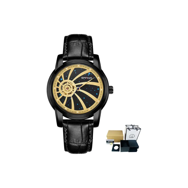 Sanda Automatic Mechanical Movement Leather Strap Watch Men's Watches Black Dial-3