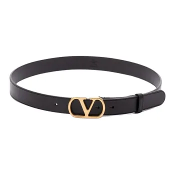 Valentino Calfskin Leather Belts Unisex Black Width 3CM