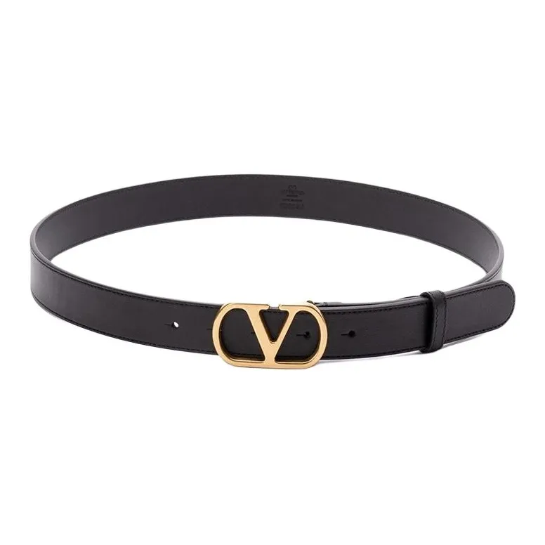 Valentino Calfskin Leather Belts Unisex Black Width 3CM-0