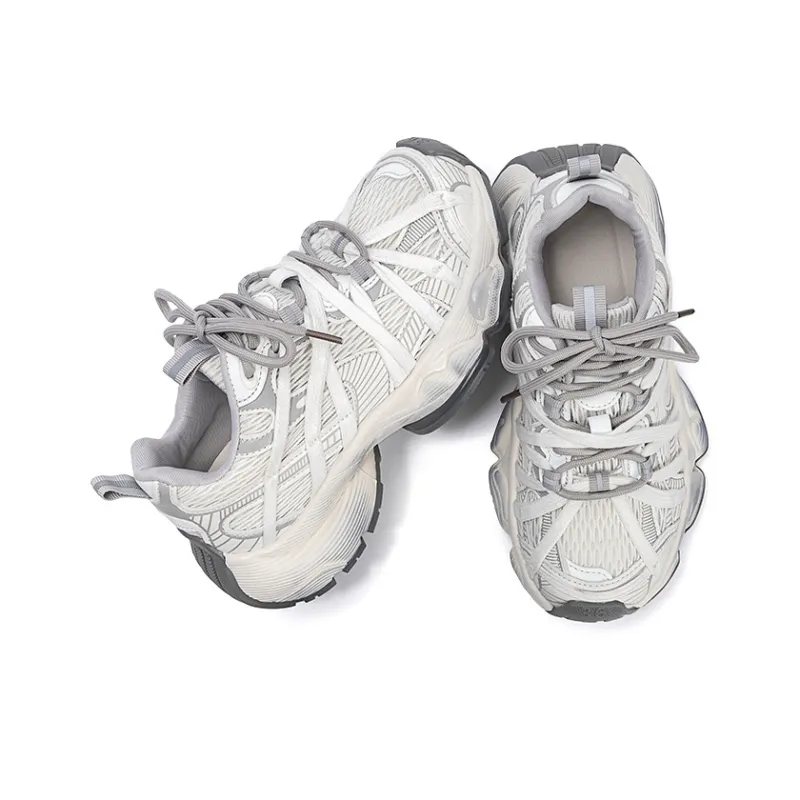 EXULL Q Breathable Lightweight Height Increasing Low Top Chunky Sneakers Women's Ecru-3