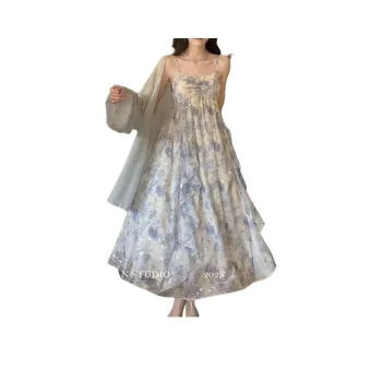 The Temptation Of The Muse Slip Dress Women's Blue Floral
