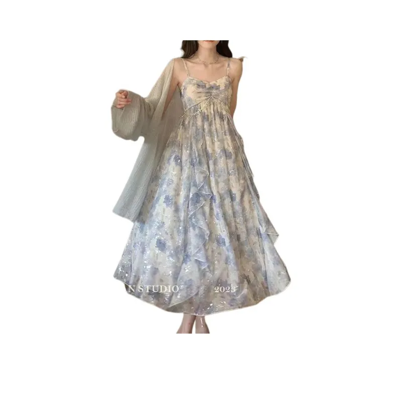 The Temptation Of The Muse Slip Dress Women's Blue Floral-0