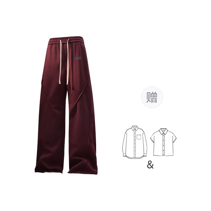 YOSICIL Casual Pants Unisex Burgundy-6