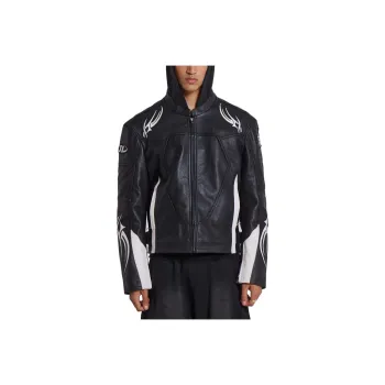 Jaded London Drift Series Drift Collection Crash Leather Biker Jacket Leather Jacket Men's Black