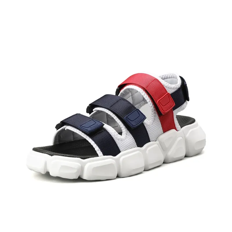 OUGLEMEN Beach Sandals Men White Blue/Beige/Black White-1