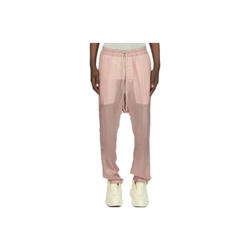 RICK OWENS/RO Lido Drawstring Long Cupro Japonette Casual Pants Men's Pink-0