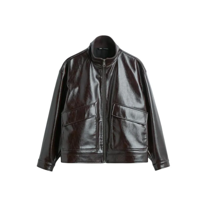 ZARA Leather Jacket Men's Brown-0