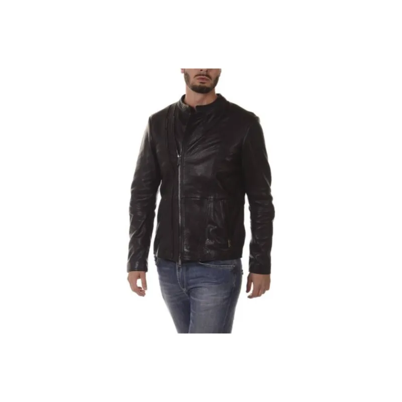 ARMANI JEANS Leather Jacket Men's Black-0