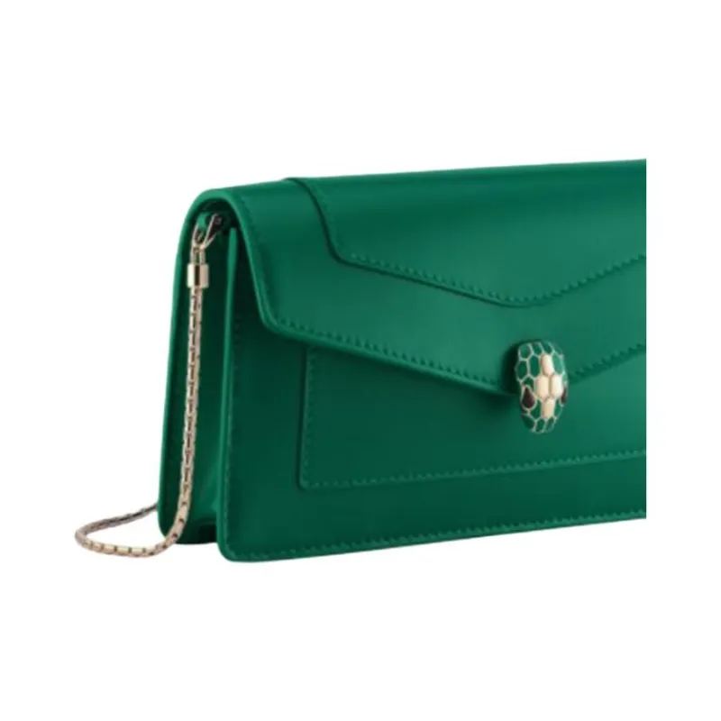 BVLGARI Serpenti Forever Series Calfskin Shoulder Bag, Crossbody Bag Women's Green-3