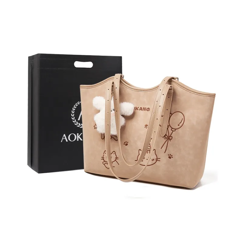 AOKANG Polyurethane Leather Tote Bag, Shoulder Bag Large Size Women's Pink/White/Black/Apricot-10
