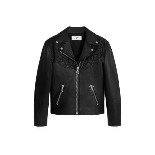CELINE Straight cut Blouson Jacket In Waxed Lambskin