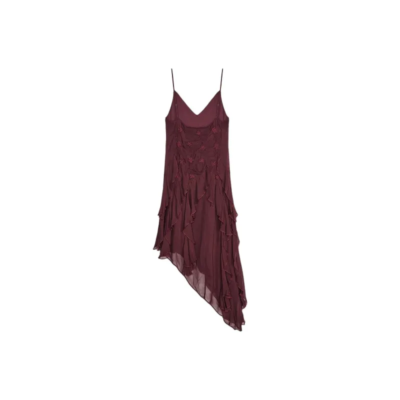 ZARA ZW Series Slip Dress Women's Dark Red Color-1