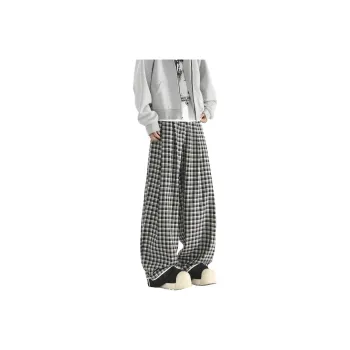 T IRA Casual Pants Unisex Black White Plaid