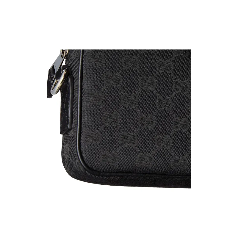 GUCCI Canvas With Leather Trim Canvas Bag, Shoulder Bag Small Size Men's Black-7
