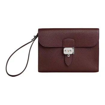 HERMES Sac A Depeches Epsom Calfskin Clutch Men's 0G Rouge Sellier Saddle Red