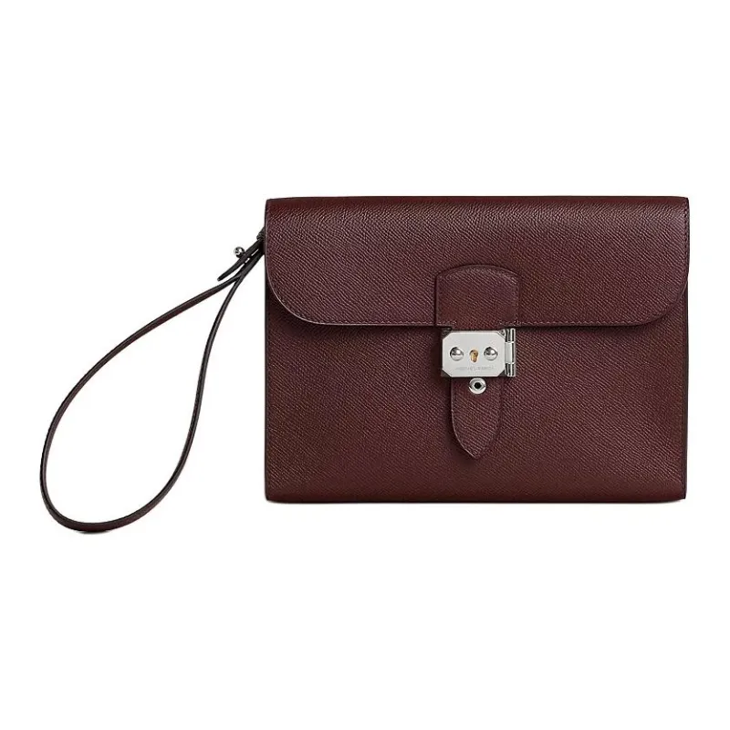 HERMES Sac A Depeches Epsom Calfskin Clutch Men's 0G Rouge Sellier Saddle Red-0