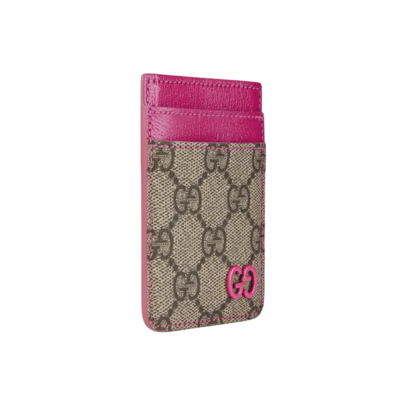 GUCCI GG Supreme Canvas Card Holder Men's Beige & Dark Brown-1