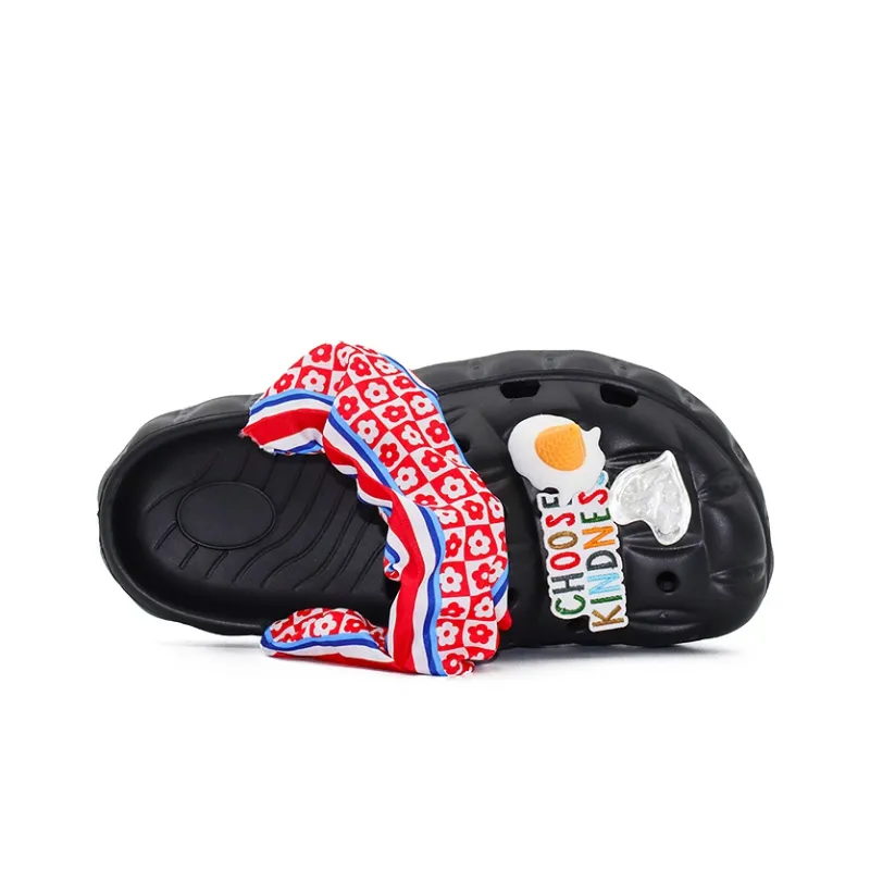 OUBT Creative Ice Cream, Floral Fabric, Exotic Charm Clogs Women's Black-4